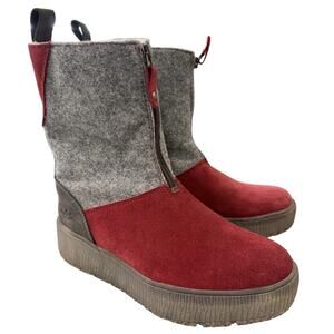 Bos & Co Ignite Wool Felt Suede Zip Winter Boots Gray Red Comfort Boots 38